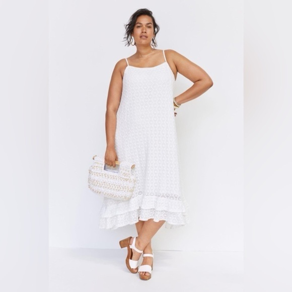 Anthropologie Ruffled Crochet Midi Dress size Medium Petite